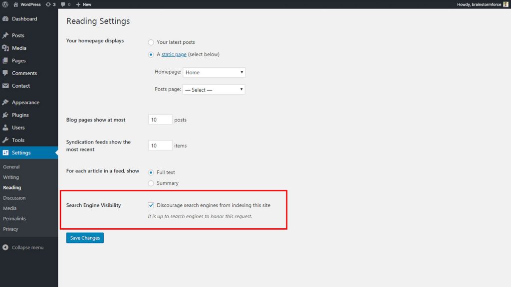 cara mengaktifkan pengindeksan di Wordpress